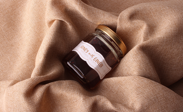 custom shape honey with ginger jar label