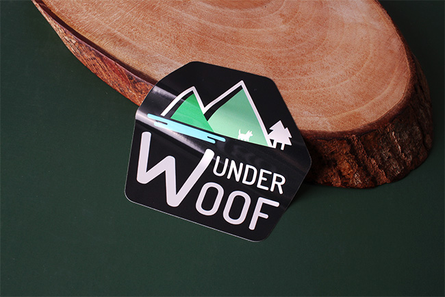 custom shape wunder woof sticker