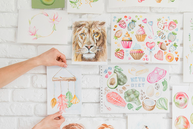 Different art work on wall.