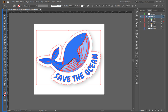 Actual sticker design on illustrator.