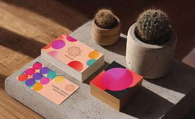 Vibrant business cards help to build a strong brand identity.