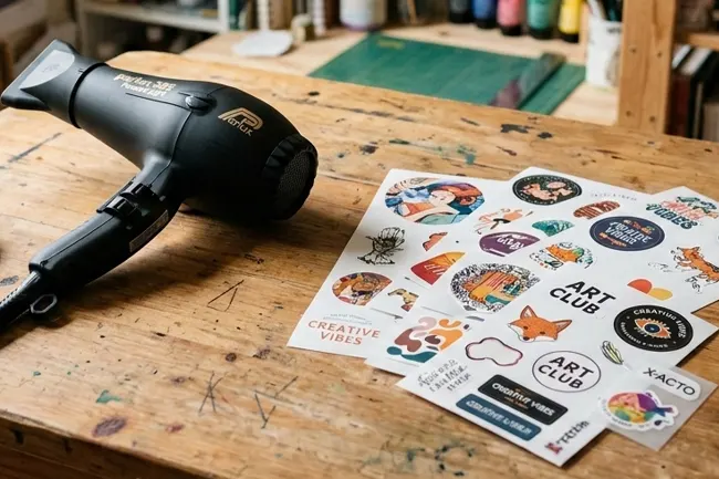 A hair dryer used as a heat tool to safely remove sticker from books and labels.