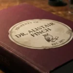 A property label on a vintage book, showing a common reason to remove stickers from books.