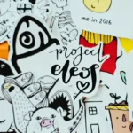 A vibrant sticker therapy collage of hand-drawn artistic stickers.