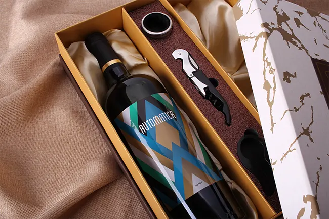 Bold geometric graphics on a modern spirit label design.