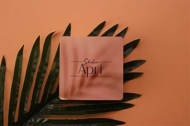 Clean minimalist brand sticker on a leaf illustrating clear messaging.