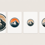 Four cards displaying mountain logos in varying sizes and colors to demonstrate scale and visual hierarchy in design.