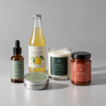 Assorted cosmetic and food packaging displaying various custom print finish options.